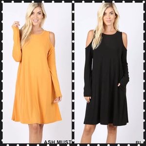 MUSTARD cold shoulder dress- NEW NEVER WORN
